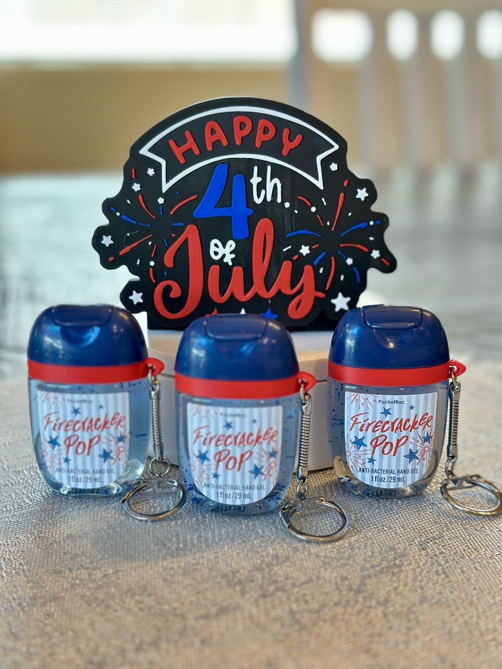 3 Firecracker Pop Bath & Body Works Pocketbac Hand Sanitizers with Keychains